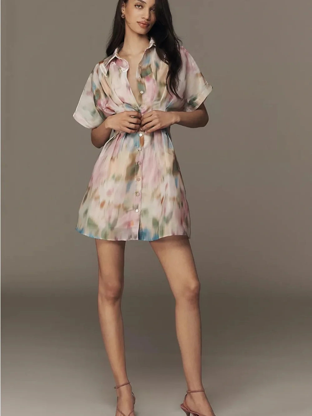 Anthropologie Watercolor Pastel Button-Front Mini Dress - Picture 4 of 5